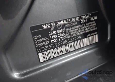 2008 Mercedes-Benz E 550 from USA, damaged, VIN WDBUF72X78B334799